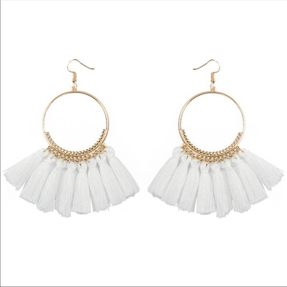 Boho white tassel earrings